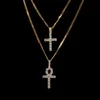 Fashion-анх крест кулон ожерелье комплект ювелирных изделий для мужчин женщин роскошь дизайнер мужской Bling алмазную христианские подвески хип хоп цепи ожерелье