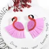 2 Styles Fashion Beaded Colorful Tassel Earrings Cute Heart Flamingo-shaped Statement Stud Earrings for Women