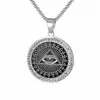 Retro silver gold black stainless steel men's evil eye masonic free mason compass and square AG emblem necklace pendants jewelry