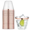 Tazas transparentes de plástico rosa dorado, vasos de plástico bordeados de 9 oz Vasos antiguos, elegantes y desechables tazas de cumpleaños para bodas Copas elegantes para fiestas