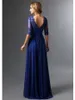 Royal Blue 2020 Abiti per la madre della sposa A-line con scollo a V Mezze maniche Chiffon Pizzo Lungo Elegante Sposo Madre Dss Abiti per la madre per il matrimonio