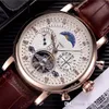 Topmerk herenhorloges mode mechanisch automatisch horloge luxe lederen band diamant dag-datum maanfase beweging polsw258l