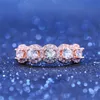 Wholesale-Selling Luxury Jewelry 925 Sterling Silver&Rose Gold Fill Three Stone White 5A Cubic Zirconia Eternity Women Wedding Band Ring