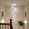 Modern LED long spiral crystal staircase chandelier lighting round design hallway creative restaurant hanging light fixtures