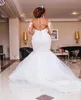 Afrikansk Beading Lace Mermaid Bröllopsklänning Lyxig Sheer Långärmade Applikationer Pärlor Bröllop Bröllopklänningar Plus Storlek Bridal Vestido de Noiva BC3027