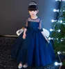 Bellezza Maniche blu scuro Applique Abiti da spettacolo per ragazze Abiti da ragazza di fiori Abiti da festa principessa Gonna per bambini Custom Made 2-14 H319573