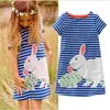 Cartoon Lovely Rabbit Baby Girls Dress short Sleeve Striped Kids Dresses Cotton Hot Sale New Girls Easter Children Clothing