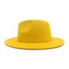 Sombrero de fieltro de Jazz de retales rosa interior amarillo exterior para hombres y mujeres sombreros Fedora de ala ancha Panamá con banda de fieltro Trilby Cap9364158