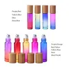 10ml Gradient Color Glass Essential Oil Perfume Bottles Thick Wall Roll On Bottle with Stainless Steel Roller Ball and Bamboo Cap