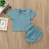 New Baby kids Clothing Set Solid Color Two Piece Sets Short Sleeve Shirt + Short Girl Comfortable Soft Summer Clothing Sets