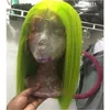 9A high quality Side part brazilian full short lace front Wigs Fluorescent green synthetic bob wig for women blonde/blue/pink /red color