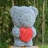 Sztuczny Kwiat Rose Heart Bear 40cm High PE dla Wiecznej Pianka Kwiat Niespodzianka Gift Doll Home Docoration Urocza zabawka