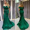 2020 Green Mermaid Prom Dresses Satin Beaded Waist Crystal Sweep Train Custom Made Evening Party Gowns Formal Occasion Wear Plus Size