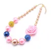 new pink flower chunky beads necklace girls pearls diy bubblegum necklace handmade jewelry for kids gift hot sale