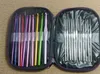 Aluminum Handle Crochet Hooks Ergonomic Knitting Knit Needles Weave Yarn 22 pieces/set with pu leather bag Diy bracelet scarf sweater Kits