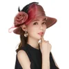 Kajeer Sombrero Fedora de plumas de gasa, sombreros elegantes de princesa con ala de fieltro, gorras con lazo, sombrero para el sol para mujer, Cap9564664