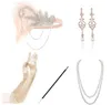 Fashion luxury designer black crystal diamond sequins vintage Gypsy feather tassel headbands hair jewelry gloves pearl necklace earring set