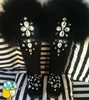 Girl's Winter Black Bling Rhinestone Embellished Big Fox Tail Fur Over Knee Snow Boots Women Botas Plush Inside Thigh High Boots