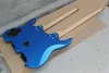 Chitarra elettrica senza testa con corpo blu metallizzato a doppio collo con hardware nero, tastiera in palissandro, personalizzabile