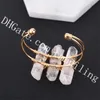 10 unids Mujeres Hechas A Mano Triple Claro Cristal de Cuarzo Punto Gemstone Cuff Bangle Blanco Druzy Rock Piedra Pulsera Declaración Femme Joyería