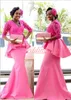 겸손한 나이지리아 인어 이브닝 드레스 V 넥 새틴 Peplum 댄스 파티 드레스 남아프리카 선발 대회 드레스 파티 정장 슬리브 블랙 소녀 행사