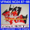 Kropp för Honda RVF400R VFR400RR RVF400RR Hot röd svart VFR400R 1987 1988 267HM.44 VFR400 R NC24 V4 RVF VFR 400 R VFR 400R 87 88 Fairing Kit
