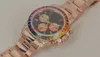 Luksusowy zegarek męskie 40 mm 116505 Solidna różowa złote czarny złoty tarcza tęczowa Rainbow Rame Automatyczna moda męska zegarek na rękę 19777248