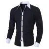 Chemises pour hommes Personnalité de la mode Casual Slim Chemise à manches longues Top Blouse Noir Blanc Hommes Style