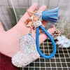 Amor creativo Llaveros Pareja Bolsa Llavero Borla Colgante Muñeca Llavero de cuero para mujer Joyería de moda Llavero de corazón de cristal 20190122