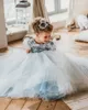 Dzieci Niebo Niebieska Tulle Balowa Suknia Mała Dziewczynka Korowód Suknie Pierwszy Urodziny Pierwsza Komunia Święta Sukienki Princess Camo Flower Girl Dresses