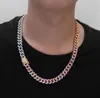 Mens 3 colori misti collana a catena con diamanti materiali in rame oro argento rosa micro pavé di zirconi cubici catena da 12 mm con chiusura a scatto