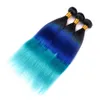 # 1B / Blue / Teal Ombre Прямые индийские человеческие волосы 3 пучка и лобные черные корни Blue Teal 3Tone Ombre Кружевная фронтальная застежка 13x4 с плетением