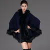 Europe Autumn Winter Women's Knitted Cape Cloak Coat Faux Fur Collar Outwear Ponchos Lady's Cardigan Hooded Poncho Coat C3912