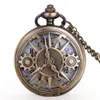 Nowy przylot Steampunk Retro Hollow Gear Kwarcowy zegarek Pocket Watch Naszyjnik Wisianek Przedmówek Zegarki Pieką