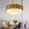 Modern Crystal Lamp Chandelier för vardagsrum Lyxig guld runt rostfritt stålkedja ljuskronor belysning 110-240v250h