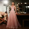 Sexy Rose Gold Sequins Evening Dress Long Shinny 2022 New Straps Square Mermaid Maxi Prom Party Gown Dress abendkleider292t
