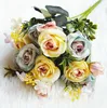 Professionell Silk Flower Rose Bouquet Konstgjorda Blommor Bröllopsdekorationer 5 Forks 10 Flower Heads Rose Silk Flower