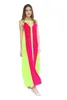 캐주얼 Fahion Chiffon Bright Color Patchwork 캐주얼 드레스 슬레 이드 드레스 느슨한 드레스 저렴한 여자 여름 Boho Maxi 드레스 T279W