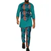 Formal Party Mens African Clothing Dashiki Long Sleeve Shirt and Pants Set Print Trousers Patchwor Cotton Clothing WYN94