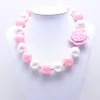 Conjunto de pulsera y collar grueso con flor rosa, cuentas DIY de moda para niños y niñas, conjunto de joyería con collar de cuentas gruesas de chicle