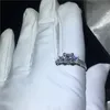 Vintage Tre Stone Promise Ring 925 Sterling Silver Diamond CZ Stone Engagement Bröllop Band Ring för Kvinnor Män Party Smycken