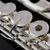 真珠Quantz 525 C曲Cupronickelシルバーメッキフルートプロフェッショナル16キー開いた穴の楽器フルートEキーとケース