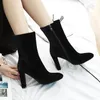 Hot Sale- sexy burgundy velvet ankle boots pointed thick heel designer boots