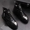 Zapato de hombre de cuero suave invierno negro blanco cálido botines de felpa hombre P20d50