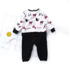 Newborn Xmas Rompers 0-24 Months Baby Christmas Deer Long Sleeve Overalls+Hat=2PCS/Set Toddler Santa Clause Clothes