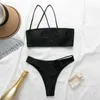 Une épaule string bikinis 2020 mujer baigneurs coupe haute maillot de bain noir femmes biquini Bandeau push up maillot de bain femme maillot de bain