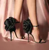Sexy Stiletto Women Satin Dress Shoes Buckle Flowers Toes Sandal Stage Show Tisos altos zapatos Sandalias de fiesta para mujeres