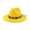 Trendy Homens Mulheres feltro de lã Jazz Estilo Fedora Chapéus Panamá Trilby Partido Hat Top Formal em preto, branco e amarelo com Decor Belt