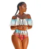 Femmes Cravate-colorant Swimsuit de maillot de bain Bretelles Bikini Fashion Top + Hipster Maillots de bain Vêtements de maillots de maillots de maillots de maillots de maillots de maillots de bain à l'épaule Falbala Ruffle Maillots de bain