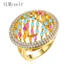 Moda kolory Kryształowy pierścień Duży Okrągły Projekt Złoto Płyta Cukierki Kolorowe Cubic Cyrkon Kobiet Biżuteria Pierścienie